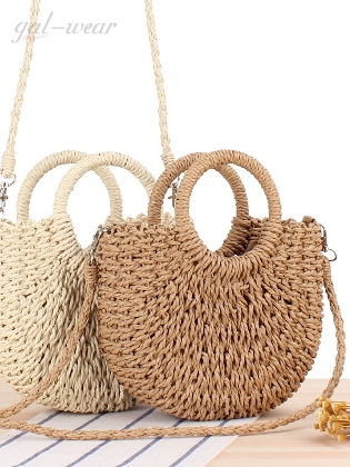韓国風ファッション ハンドバッグ 紐締め 草編み 透かし彫り スウィート バッグ