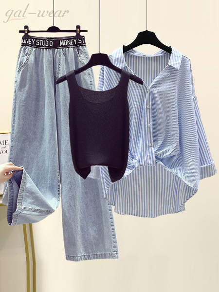ブラック/キャミソール+ブルー/シャツ+パンツ