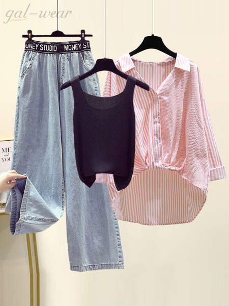 ブラック/キャミソール+ピンク/シャツ+パンツ