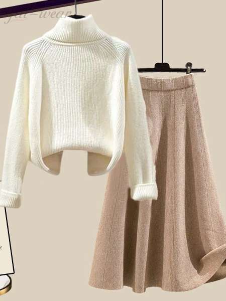 ホワイト/セーター＋カーキ/スカート