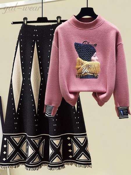 ピンク/スウェット+ブラック/スカート
