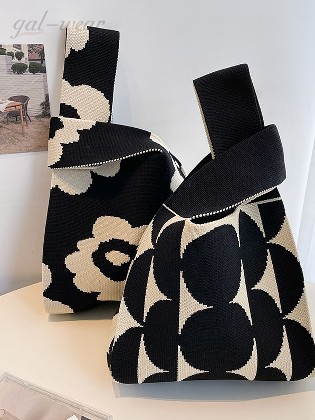 個性的なデザイン 2タイプ 花柄 ファッション オープン ニット ハンドバッグ