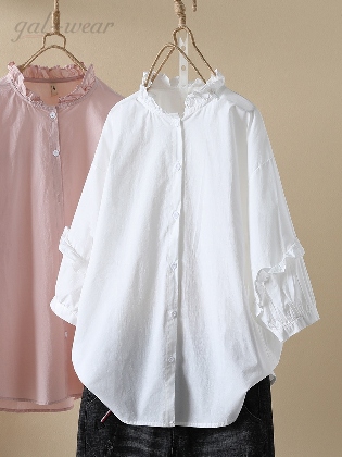韓国風ファッション  無地 大きめのサイズ感 体型をカバー シングルブレスト シャツ