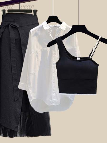 ホワイト/シャツ+ブラック/タンクトップ+スカート