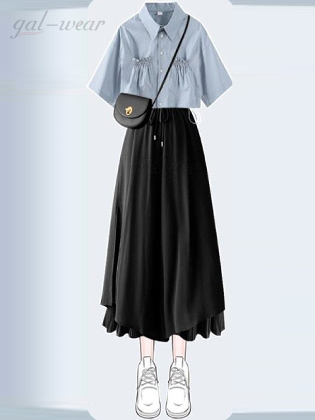 【単品購入可】女っぽさが漂う シングルブレスト 折り襟 シャツ+無地 ハイウエスト パンツセット
