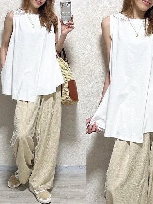 ノースリーブ ファッション シンプル Tシャツ +ハイウエスト カジュアルパンツ パンツセット