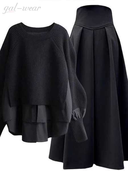 ブラック//セーター+ブラック/スカート