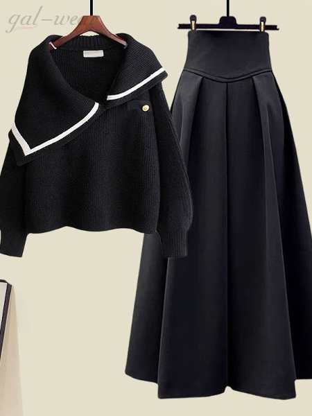 ブラックセーター+ブラックスカート/セット