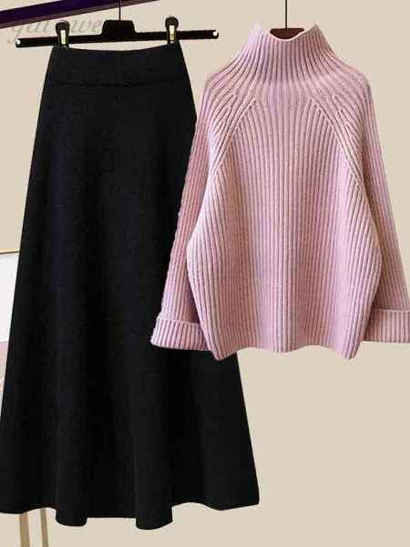 ピンクト/ニット.セーター+ブラック/スカート