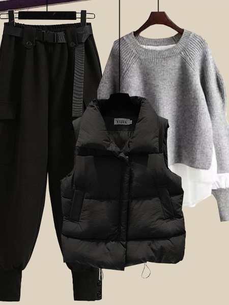 ブラック/ベスト+グレー/ニット.セーター+ブラック/パンツ