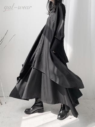 【二点セット】無地 長袖 ファッション 折り襟 シャツ+ カジュアル ハイウエスト Aライン スカートセット