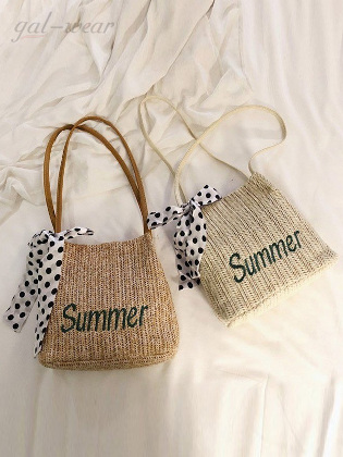 個性的なデザイン カジュアル  肩掛け 草編み 刺繍 アルファベット 夏  ショルダーバッグ