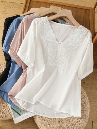 夏の新作 全4色 M-2XL Tシャツ Vネック 半袖 薄手 シャツ 無地  耐久性 柔軟加工 刺繍  Tシャツ