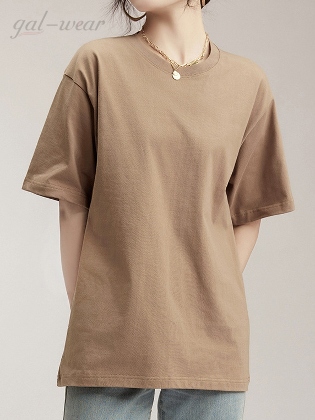 Basic日常簡約 全10色 シンプル カジュアル 無地 通気性良い 夏 ラウンドネック レディース Tシャツ