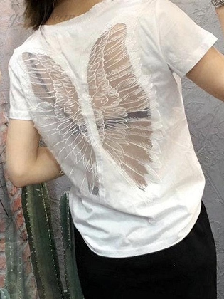 大人気おしゃれ韓国風ファッション 背中 透かし彫り 切り替え カジュアル 夏 Tシャツ