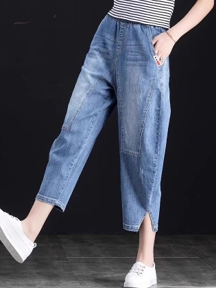 大流行新作 カジュアル ポケット付き 通気性良い 大きめのサイズ感 アンクル丈（9分丈） 夏 ジーンズ  パンツ